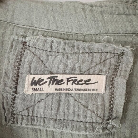 Free People We The Free Cinched Cotton Cropped Shirt Sage Green Size Small - Picture 4 of 5